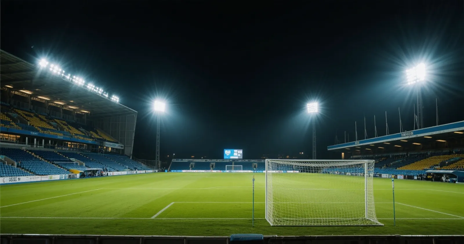 足球赛场夜景与聚光灯