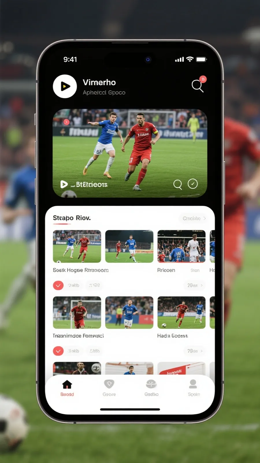 足球比赛视频 App 界面预览